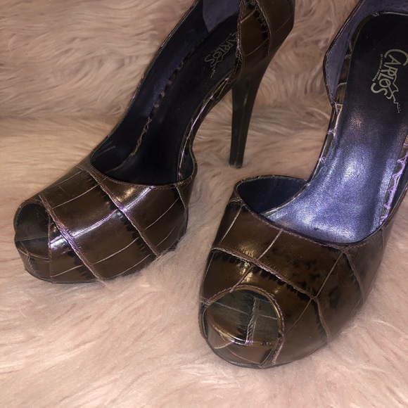 Brown / purple tone 4 inch peep toe stiletto heels - Picture 7 of 7